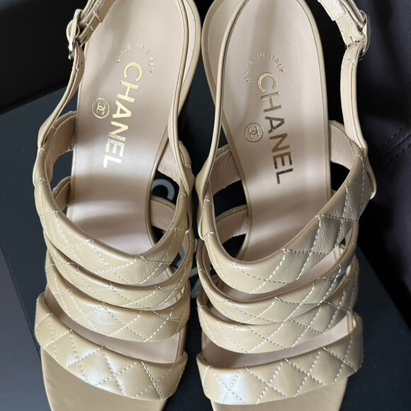 CHANEL Beige Calfskin Sandals (NWT) - Picture 8 of 13